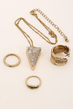 Upside Down Trendy Triangle Necklace And Ring Set 6CAD5